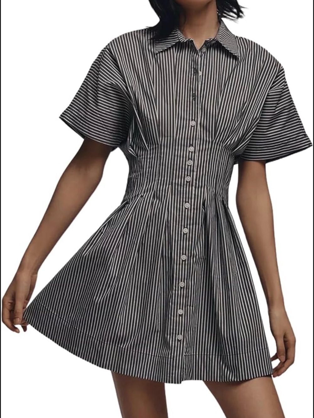 Anthropologie Black & White Striped Shirt Mini Dress